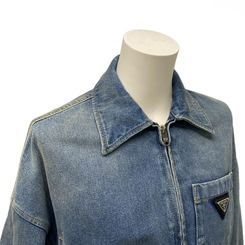 Prada Gjun Size 38 S Women's Excellent Condition Organic Denim Cropped Jacket