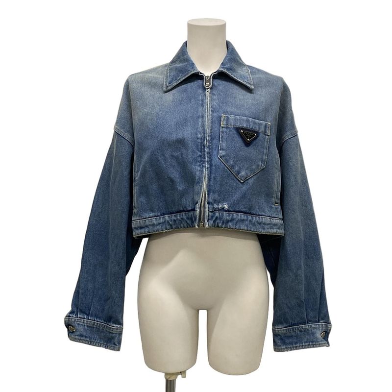 Prada Gjun Size 38 S Women's Excellent Condition Organic Denim Cropped Jacket