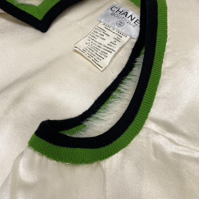 Chanel Vest Size 34 S Women's Excellent Condition P03844 Ivory X Green X Black