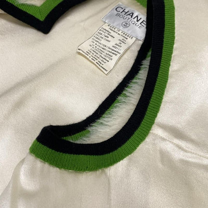 Chanel Vest Size 34 S Women's Excellent Condition P03844 Ivory X Green X Black