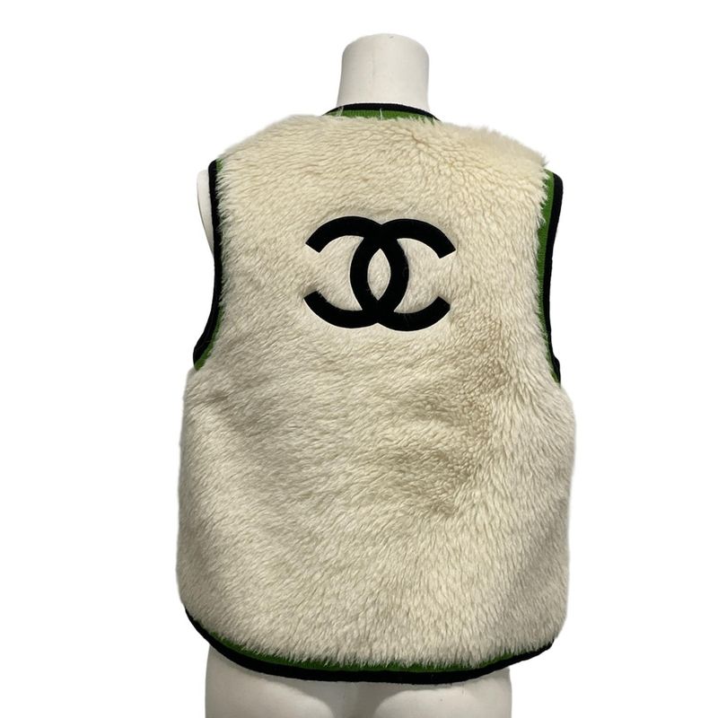 Chanel Vest Size 34 S Women's Excellent Condition P03844 Ivory X Green X Black