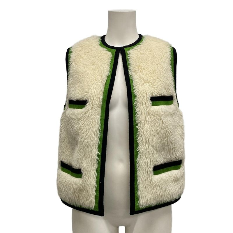 Chanel Vest Size 34 S Women's Excellent Condition P03844 Ivory X Green X Black