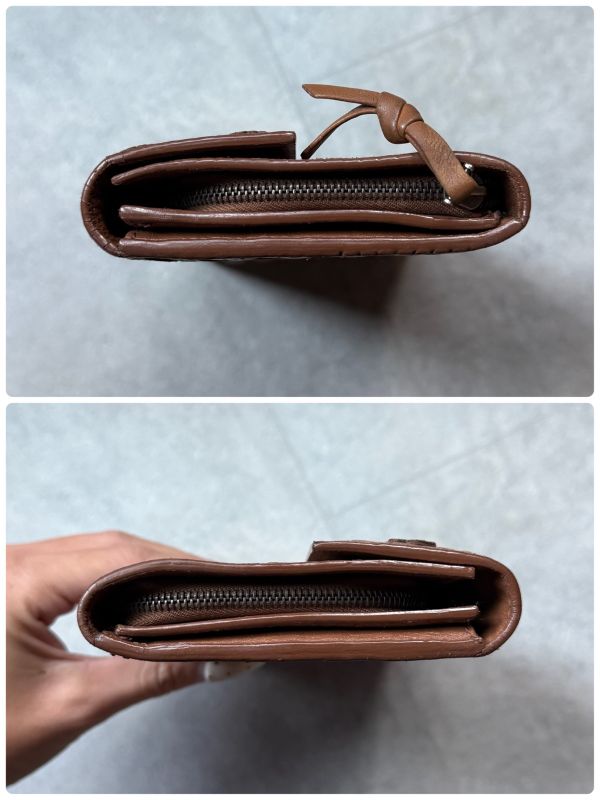 Bottega Veneta Intrecciato Flower Leather Long Wallet Brown Camel Floral