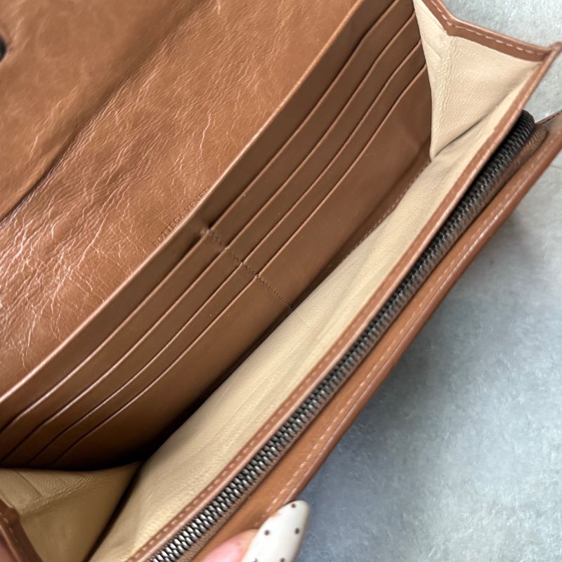 Bottega Veneta Intrecciato Flower Leather Long Wallet Brown Camel Floral