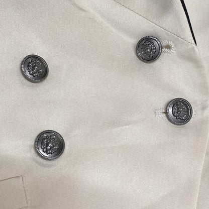 Chanel Vest Size 36 S Women's P33907 Ivory and Black Double Lion Button Silk