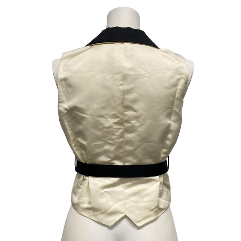 Chanel Vest Size 36 S Women's P33907 Ivory and Black Double Lion Button Silk