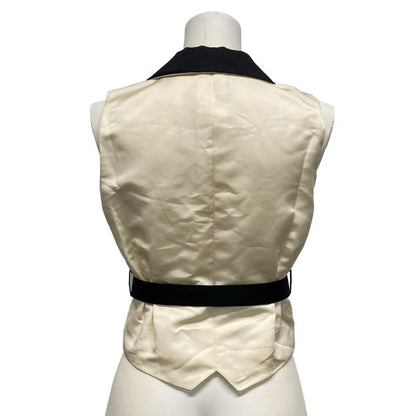 Chanel Vest Size 36 S Women's P33907 Ivory and Black Double Lion Button Silk