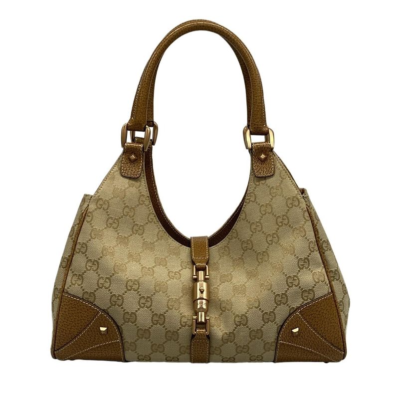 Gucci Tote Bag New Jackie GG Pattern 124407 Beige and Brown Leather