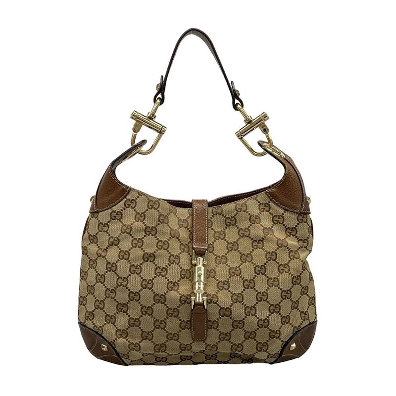 Gucci Shoulder Bag New Jackie GG Pattern 120888 Beige and Brown Leather