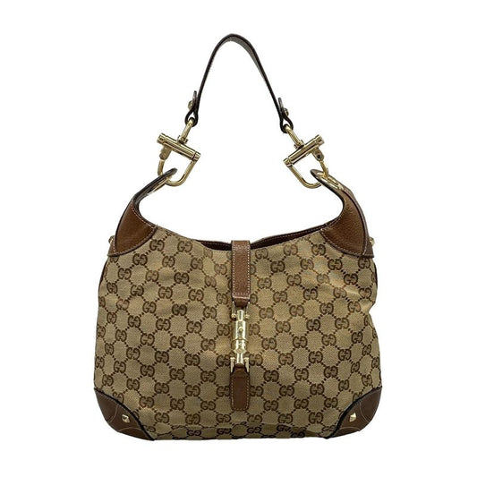Gucci Shoulder Bag New Jackie GG Pattern 120888 Beige and Brown Leather