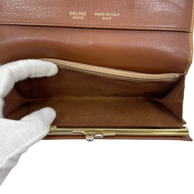 Celine Bifold Long Wallet Brown Excellent Condition Wallet Clasp Leather