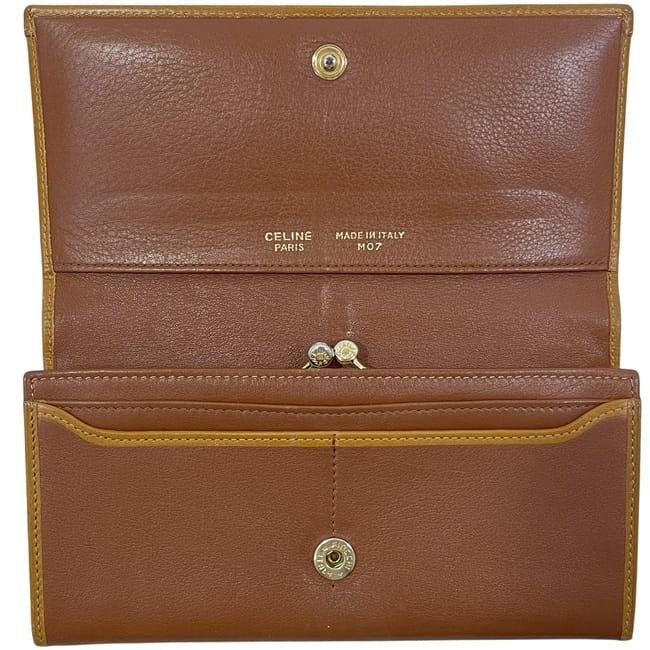 Celine Bifold Long Wallet Brown Excellent Condition Wallet Clasp Leather