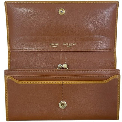 Celine Bifold Long Wallet Brown Excellent Condition Wallet Clasp Leather