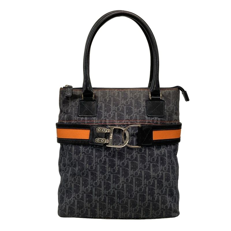 Dior Christian Dior Handbag Flight Trotter Navy X Light Grey X Black Leather