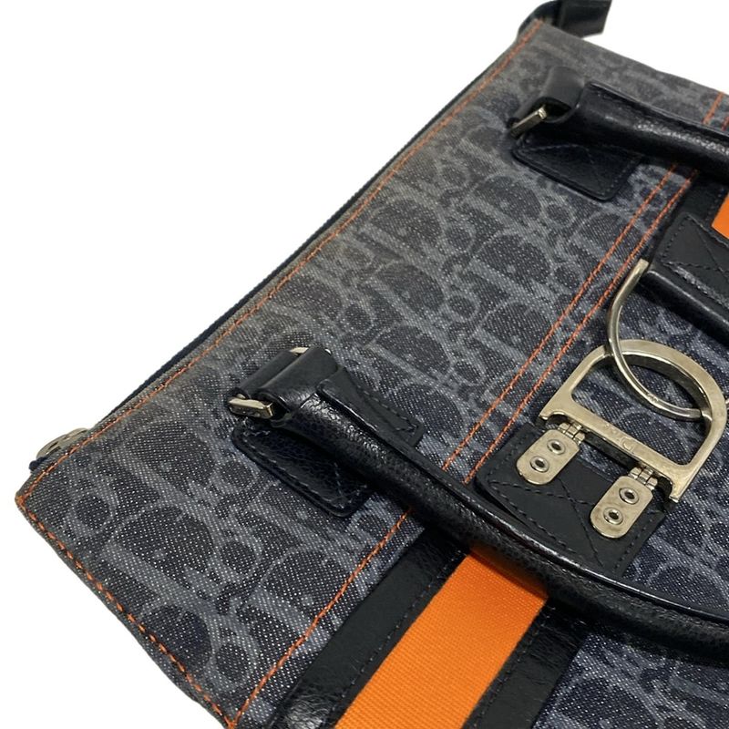 Dior Christian Dior Handbag Flight Trotter Navy X Light Grey X Black Leather