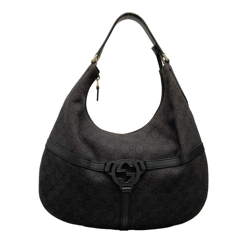 Gucci Shoulder Bag Interlocking G GG Pattern 257292 Black Leather