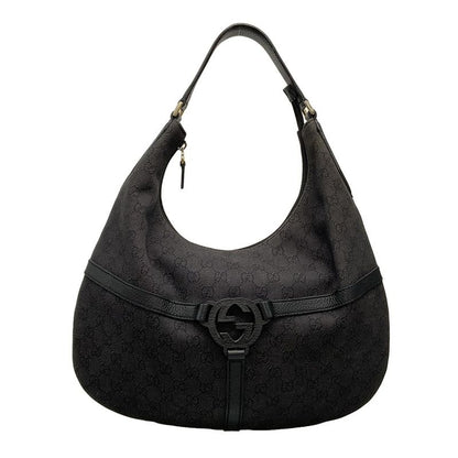 Gucci Shoulder Bag Interlocking G GG Pattern 257292 Black Leather