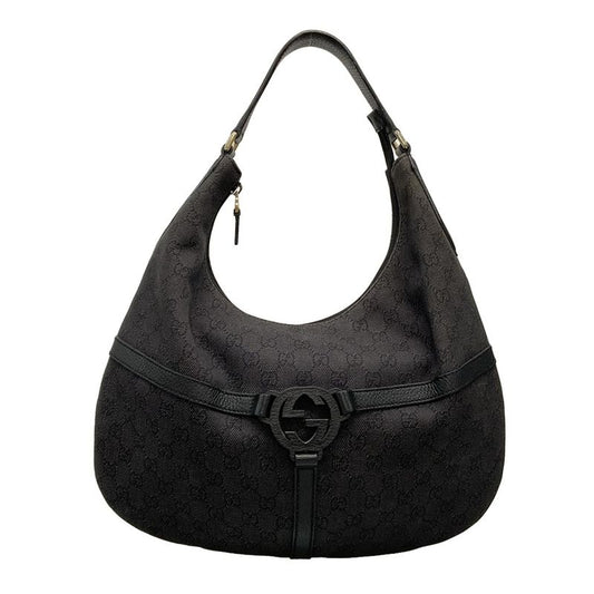 Gucci Shoulder Bag Interlocking G GG Pattern 257292 Black Leather