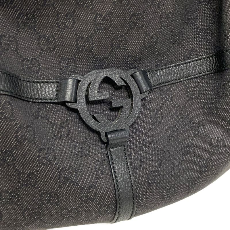 Gucci Shoulder Bag Interlocking G GG Pattern 257292 Black Leather