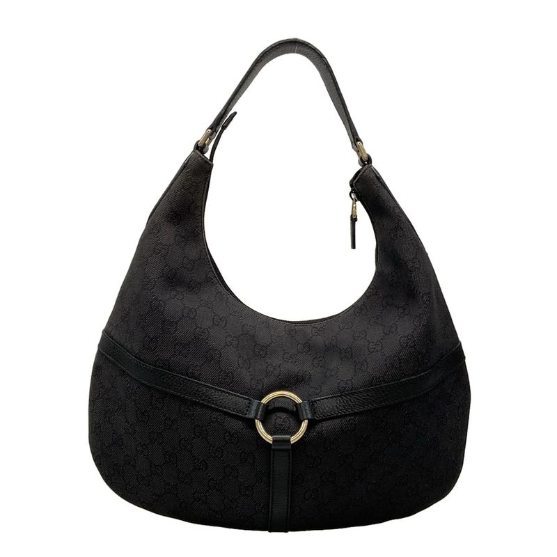 Gucci Shoulder Bag Interlocking G GG Pattern 257292 Black Leather