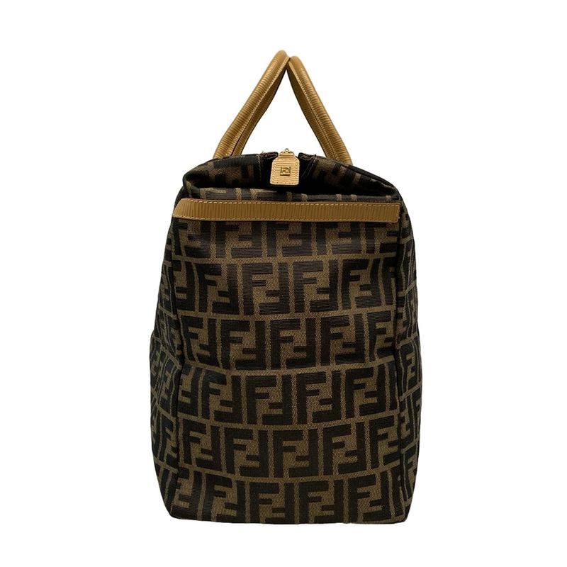 Fendi Boston Bag Zucca Pattern Brown×black×beige Leather
