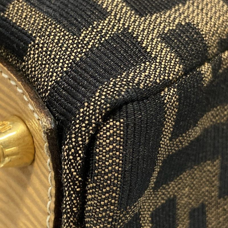 Fendi Boston Bag Zucca Pattern Brown×black×beige Leather
