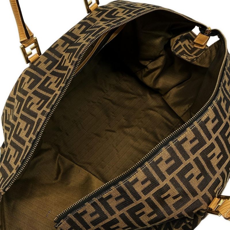 Fendi Boston Bag Zucca Pattern Brown×black×beige Leather