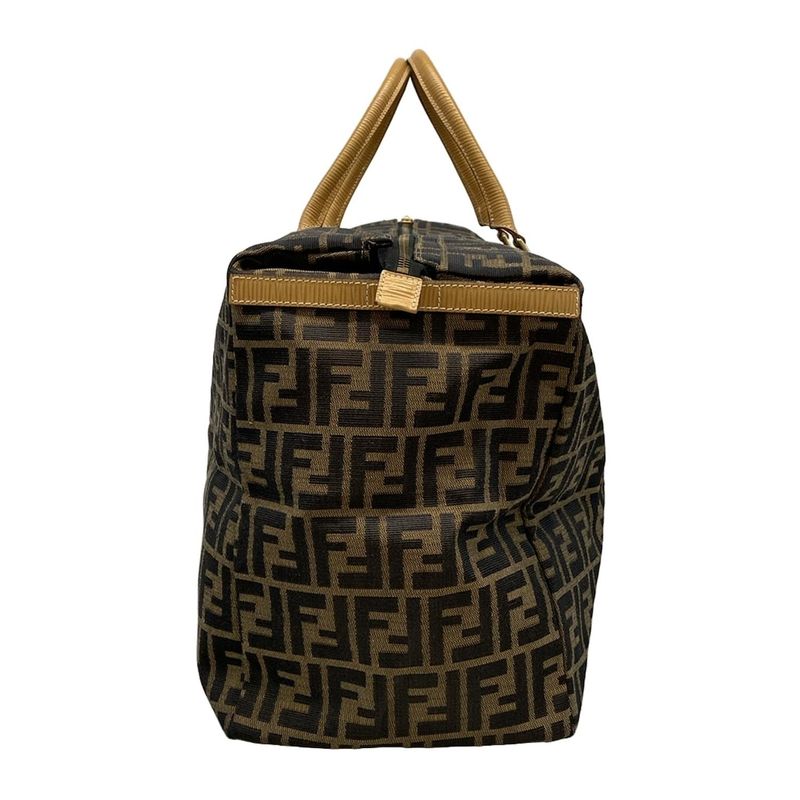Fendi Boston Bag Zucca Pattern Brown×black×beige Leather