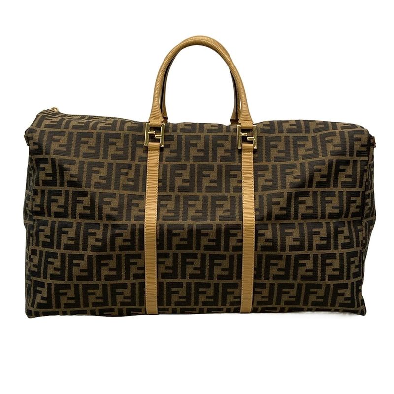 Fendi Boston Bag Zucca Pattern Brown×black×beige Leather