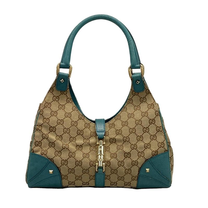 Gucci Tote Bag New Jackie GG Pattern 124407 Beige X Brown X Blue Green Leather