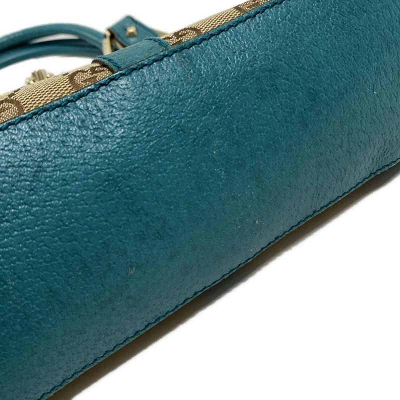 Gucci Tote Bag New Jackie GG Pattern 124407 Beige X Brown X Blue Green Leather