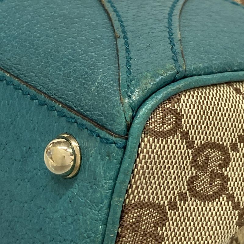 Gucci Tote Bag New Jackie GG Pattern 124407 Beige X Brown X Blue Green Leather