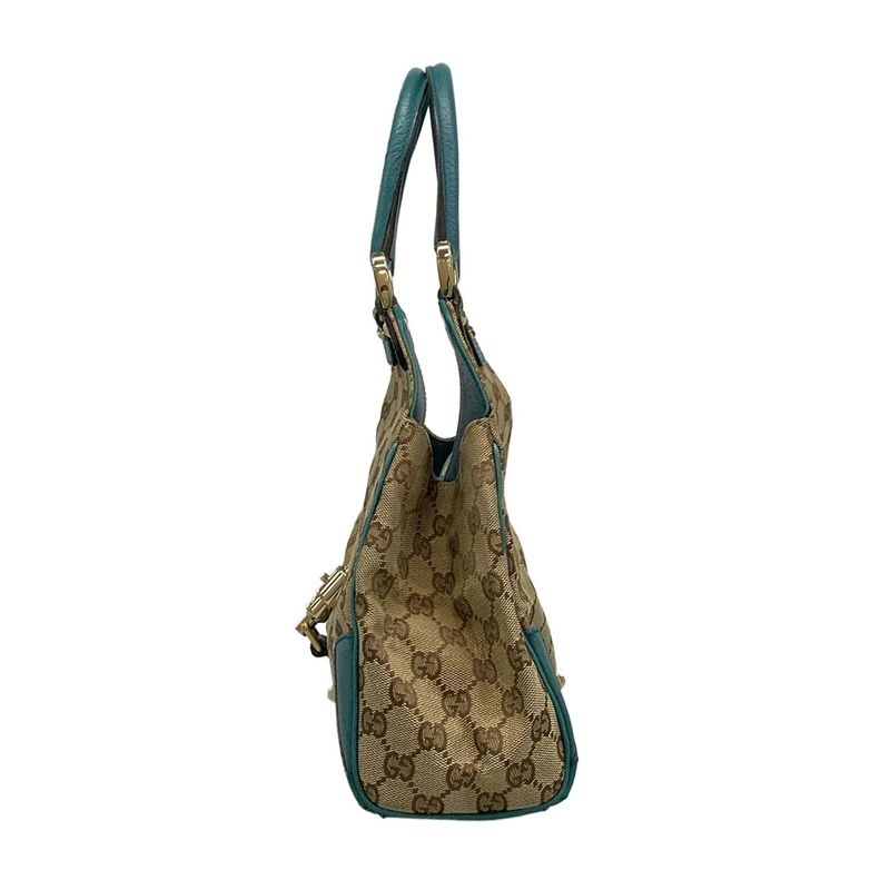Gucci Tote Bag New Jackie GG Pattern 124407 Beige X Brown X Blue Green Leather