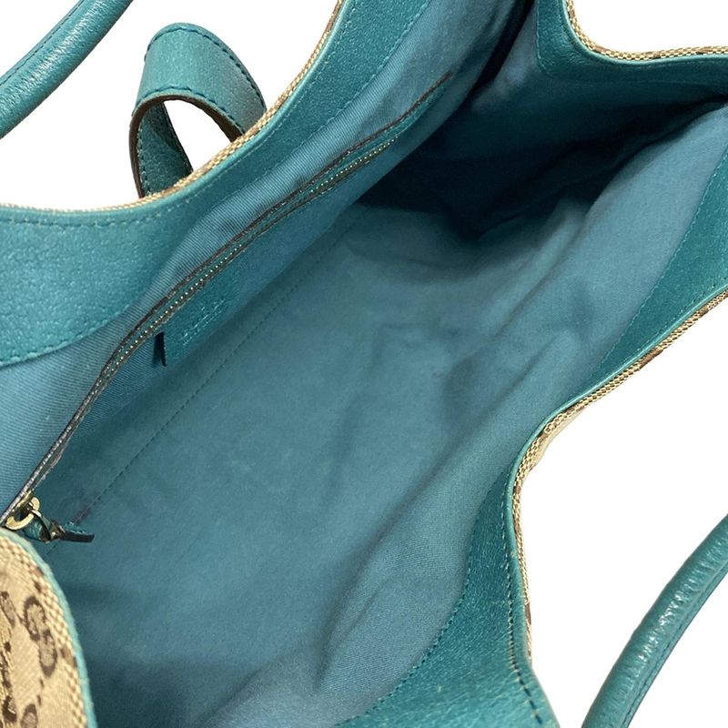 Gucci Tote Bag New Jackie GG Pattern 124407 Beige X Brown X Blue Green Leather