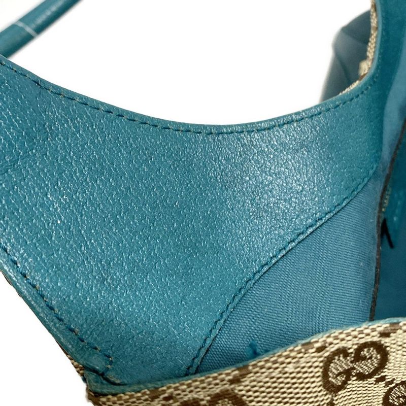 Gucci Tote Bag New Jackie GG Pattern 124407 Beige X Brown X Blue Green Leather