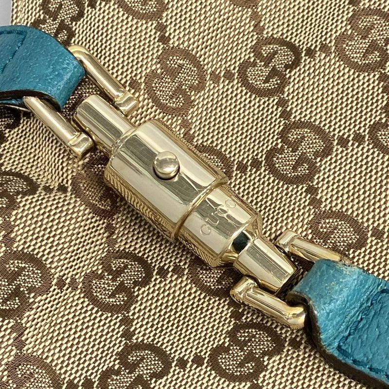 Gucci Tote Bag New Jackie GG Pattern 124407 Beige X Brown X Blue Green Leather