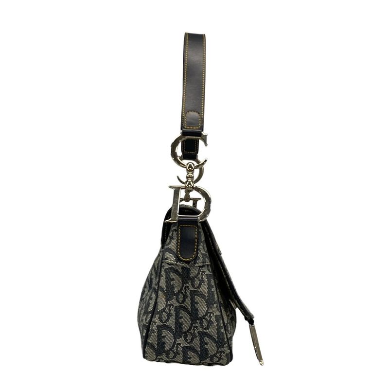 Dior Christian Dior Shoulder Bag Saddle Bag Trotter Ivory and Navy Silver