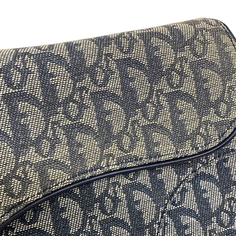 Dior Christian Dior Shoulder Bag Saddle Bag Trotter Ivory and Navy Silver