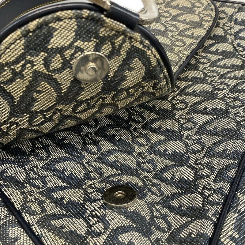 Dior Christian Dior Shoulder Bag Saddle Bag Trotter Ivory and Navy Silver