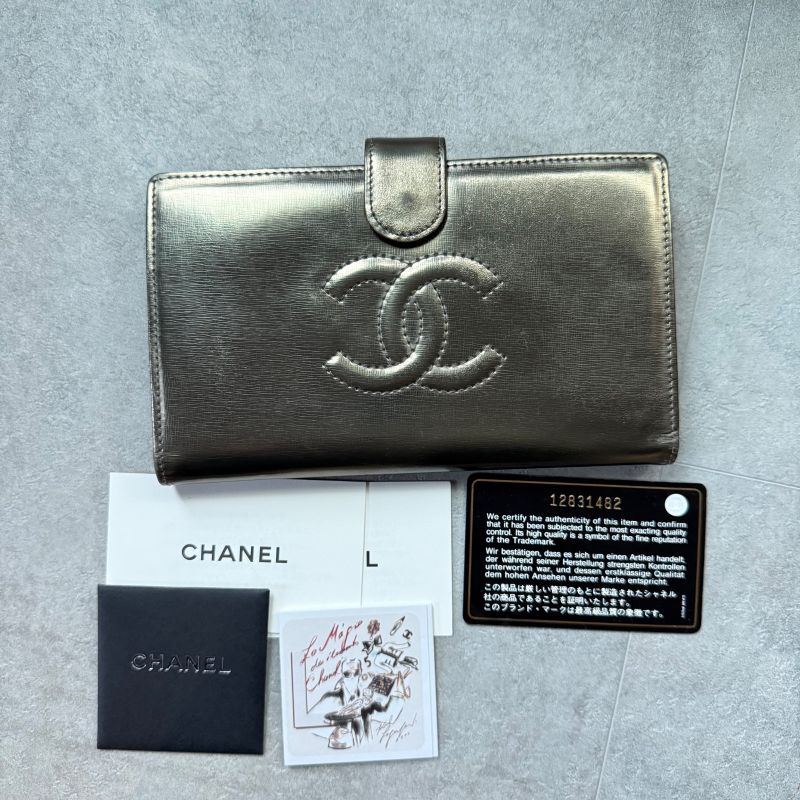Chanel Coco Long Wallet with Clasp Gold Leather Bifold Wallet Authenticity