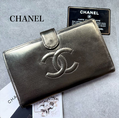 Chanel Coco Long Wallet with Clasp Gold Leather Bifold Wallet Authenticity