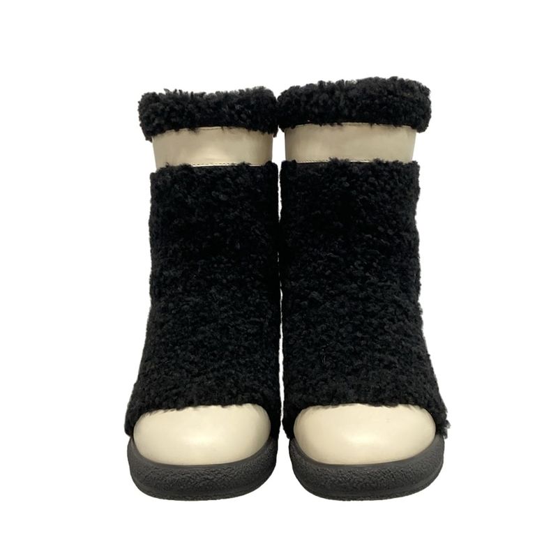 Chanel Short Boots 36 C Women - G34080 Black and Ivory Leather Mouton