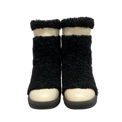 Chanel Short Boots 36 C Women - G34080 Black and Ivory Leather Mouton