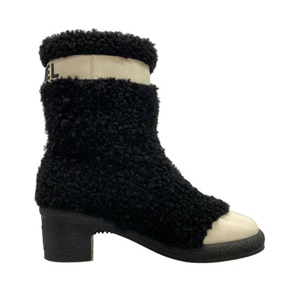Chanel Short Boots 36 C Women - G34080 Black and Ivory Leather Mouton