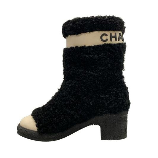 Chanel Short Boots 36 C Women - G34080 Black and Ivory Leather Mouton