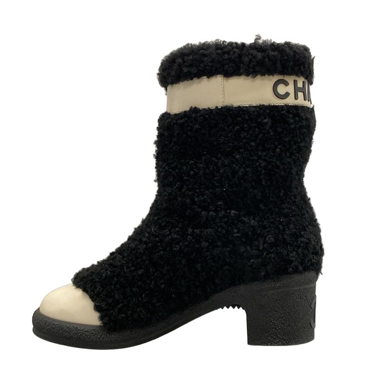 Chanel Short Boots 36 C Women - G34080 Black and Ivory Leather Mouton