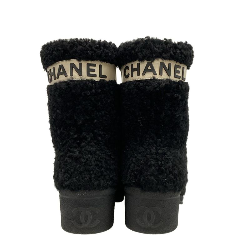 Chanel Short Boots 36 C Women - G34080 Black and Ivory Leather Mouton