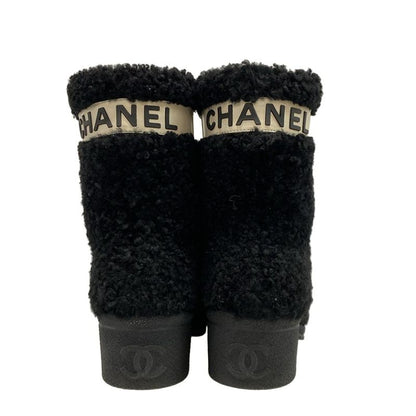 Chanel Short Boots 36 C Women - G34080 Black and Ivory Leather Mouton
