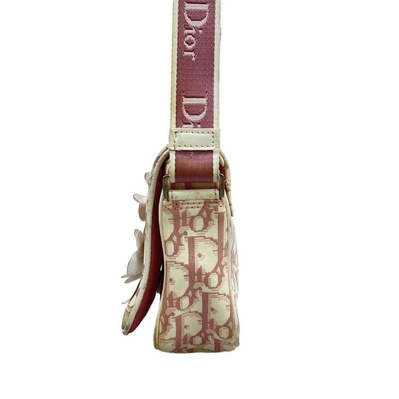 Dior Christian Dior Shoulder Bag Trotter Pink and White Rhinestone Pearl Flower