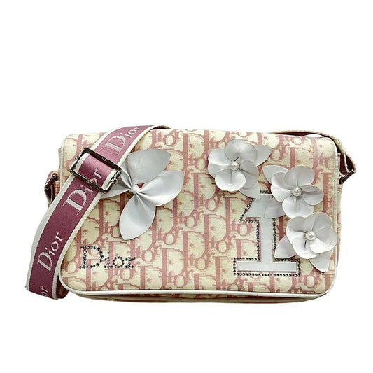 Dior Christian Dior Shoulder Bag Trotter Pink and White Rhinestone Pearl Flower